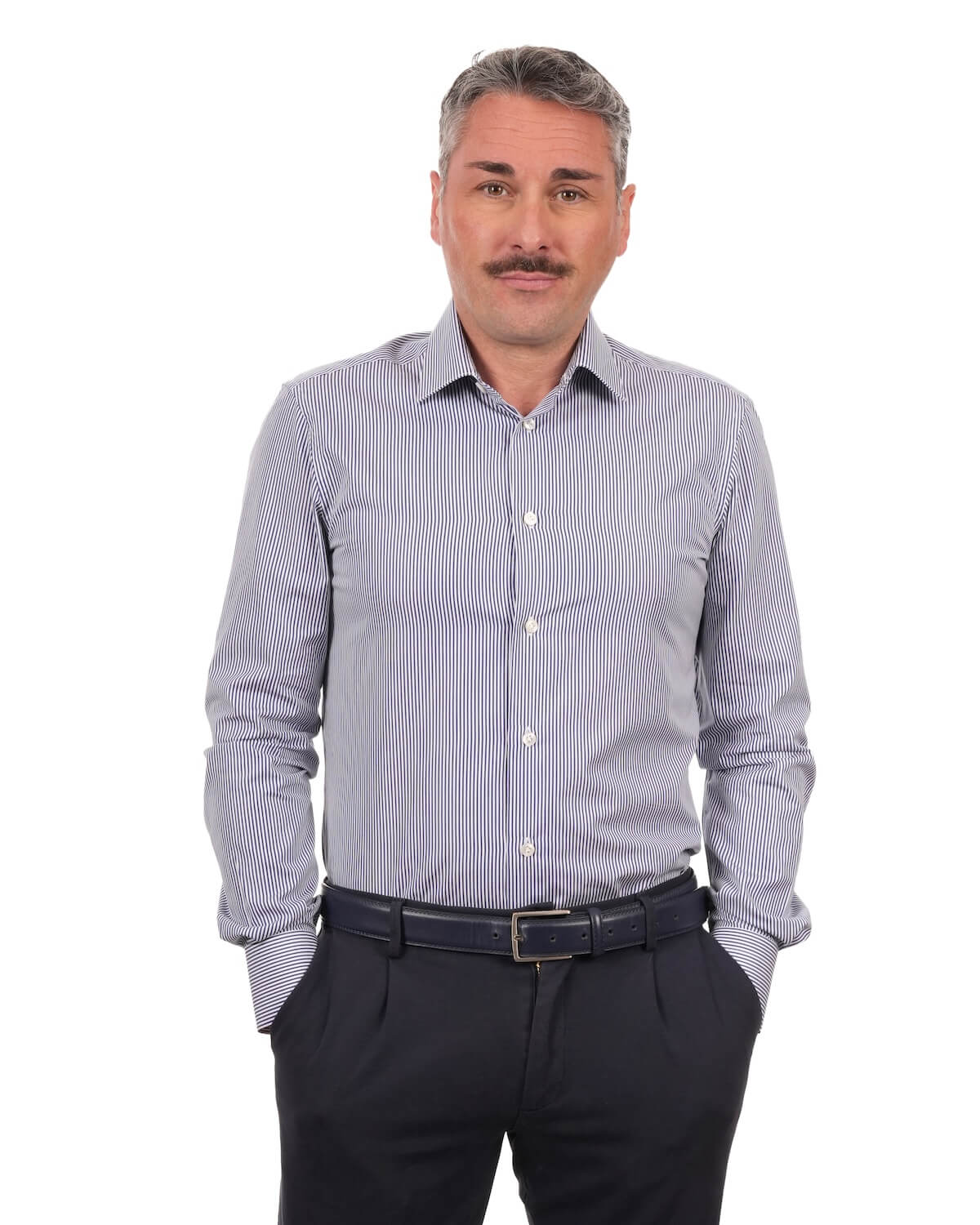 Camicia Uomo a Righe Blu in Popeline 100% Cotone Ritorto 120/2 – Collo Italiano