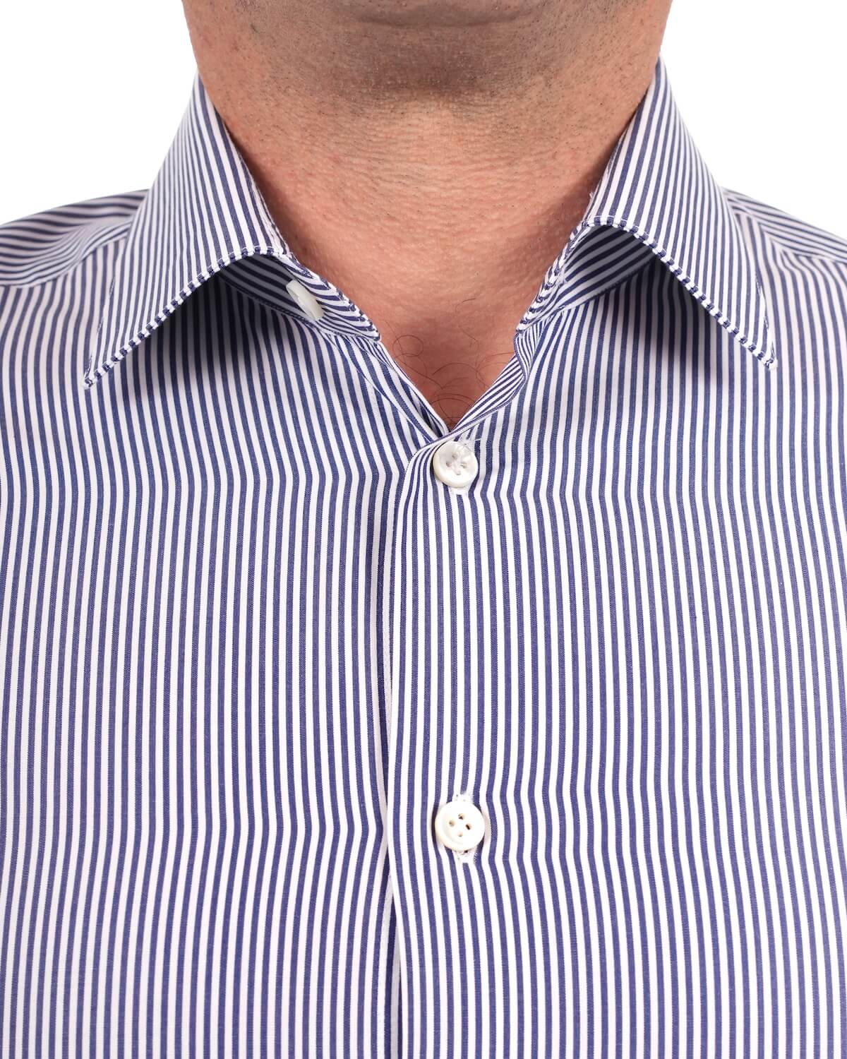 Camicia Uomo a Righe Blu in Popeline 100% Cotone Ritorto 120/2 – Collo Italiano