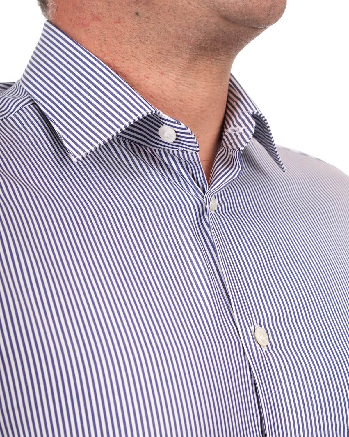 Camicia Uomo a Righe Blu in Popeline 100% Cotone Ritorto 120/2 – Collo Italiano