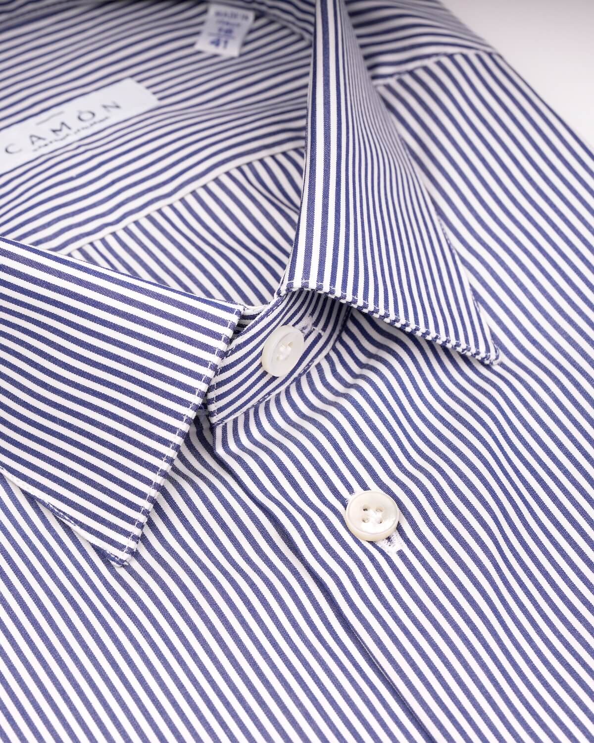 Camicia Uomo a Righe Blu in Popeline 100% Cotone Ritorto 120/2 – Collo Italiano