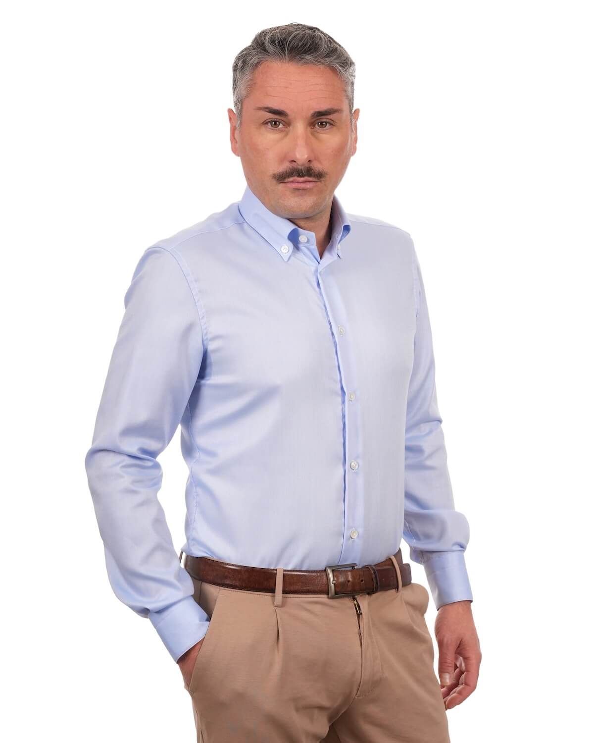 Camicia Uomo Celeste in Royal Oxford 100% Cotone – Collo Button Down