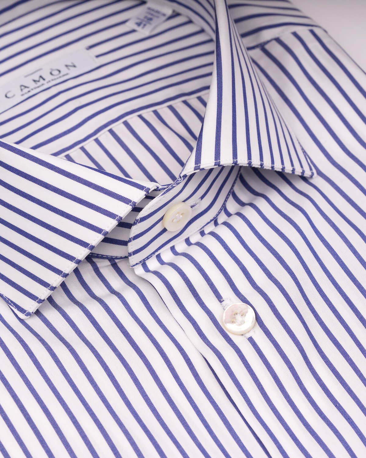 Camicia Uomo a Righe Blu in Popeline 100% Cotone Ritorto 120/2 – Collo Francese