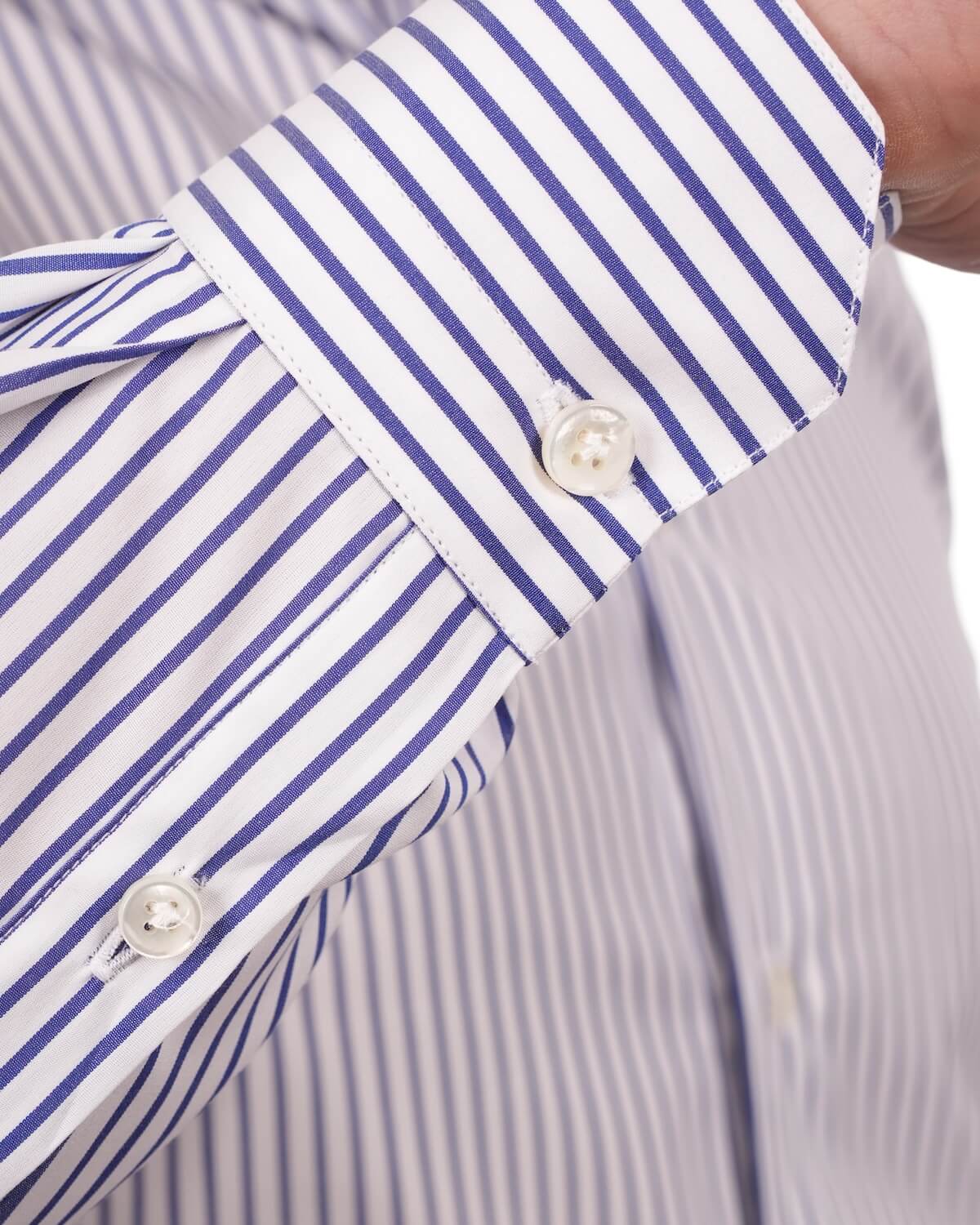 Camicia Uomo a Righe Blu in Popeline 100% Cotone Ritorto 120/2 – Collo Francese