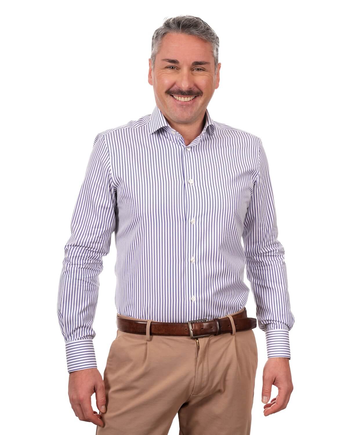 Camicia Uomo a Righe Blu in Popeline 100% Cotone Ritorto 120/2 – Collo Francese