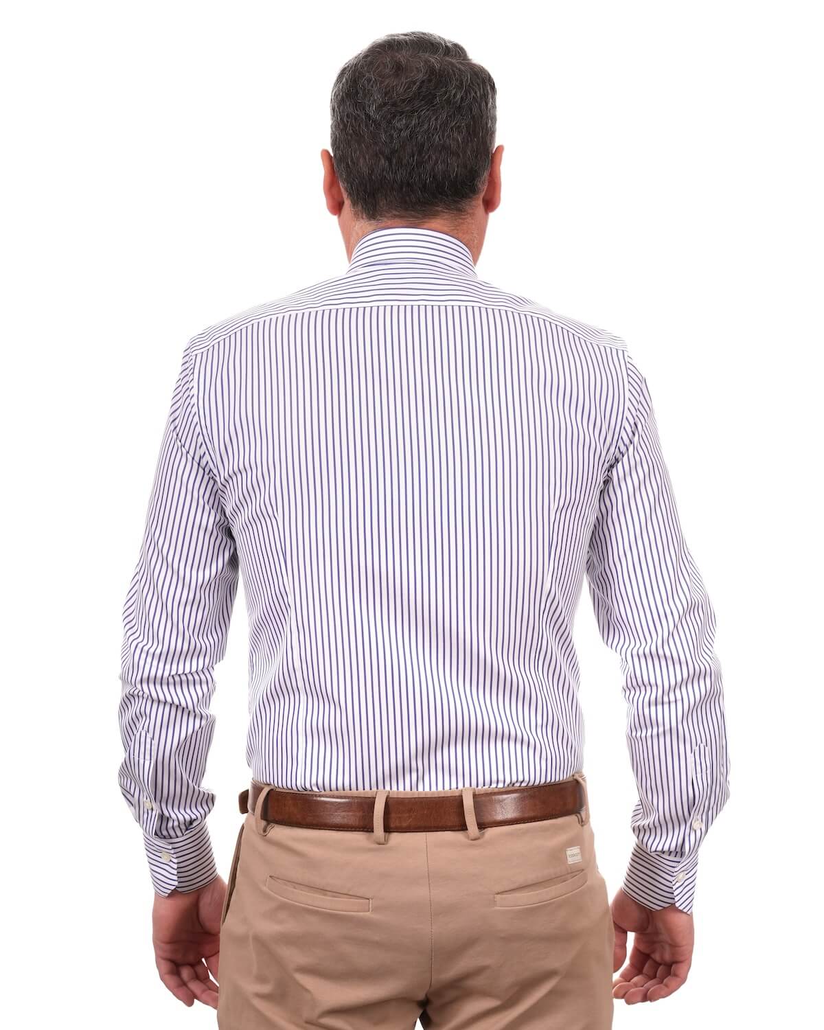 Camicia Uomo a Righe Blu in Popeline 100% Cotone Ritorto 120/2 – Collo Francese