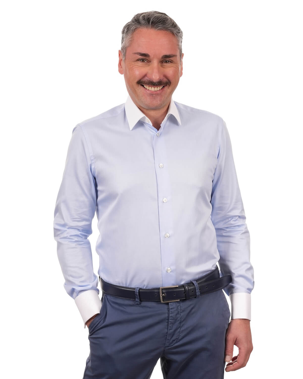 Camicia Uomo Celeste con Collo e Polsi Bianchi in Twill 100% Cotone – Collo Italiano