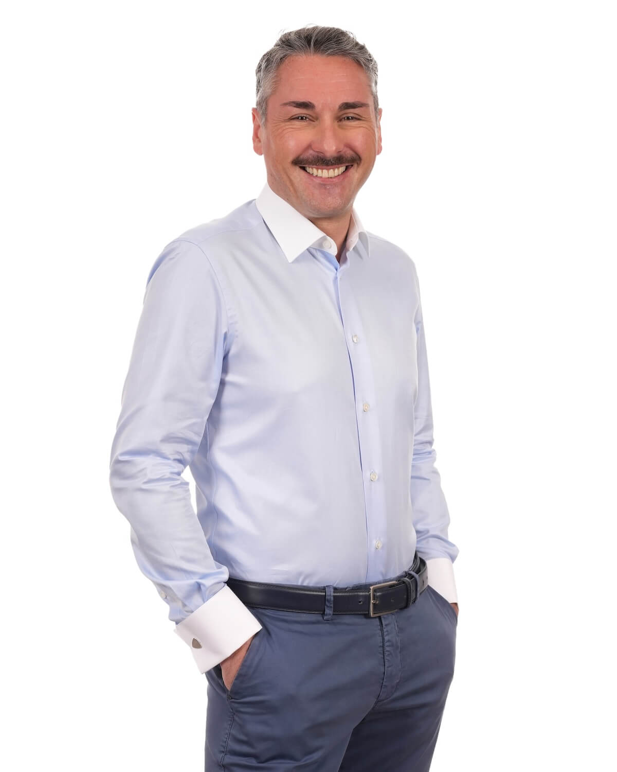 Camicia Uomo Celeste con Collo e Polsi Bianchi in Twill 100% Cotone – Collo Italiano