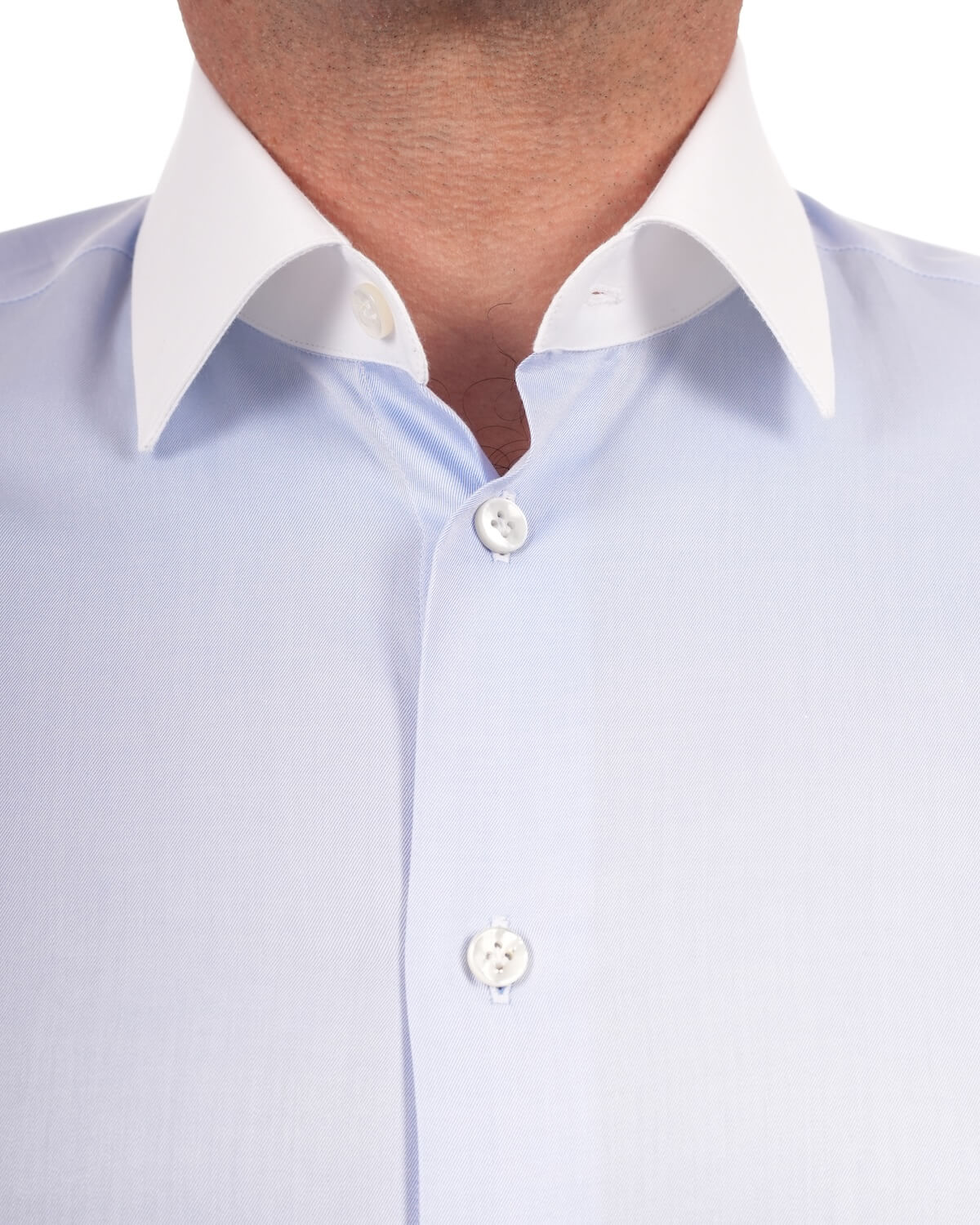 Camicia Uomo Celeste con Collo e Polsi Bianchi in Twill 100% Cotone – Collo Italiano
