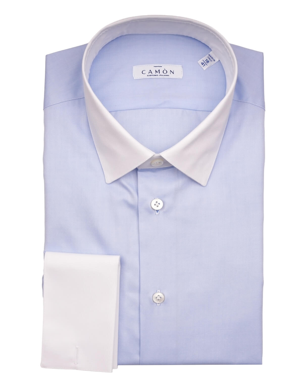 Camicia Uomo Celeste con Collo e Polsi Bianchi in Twill 100% Cotone – Collo Italiano