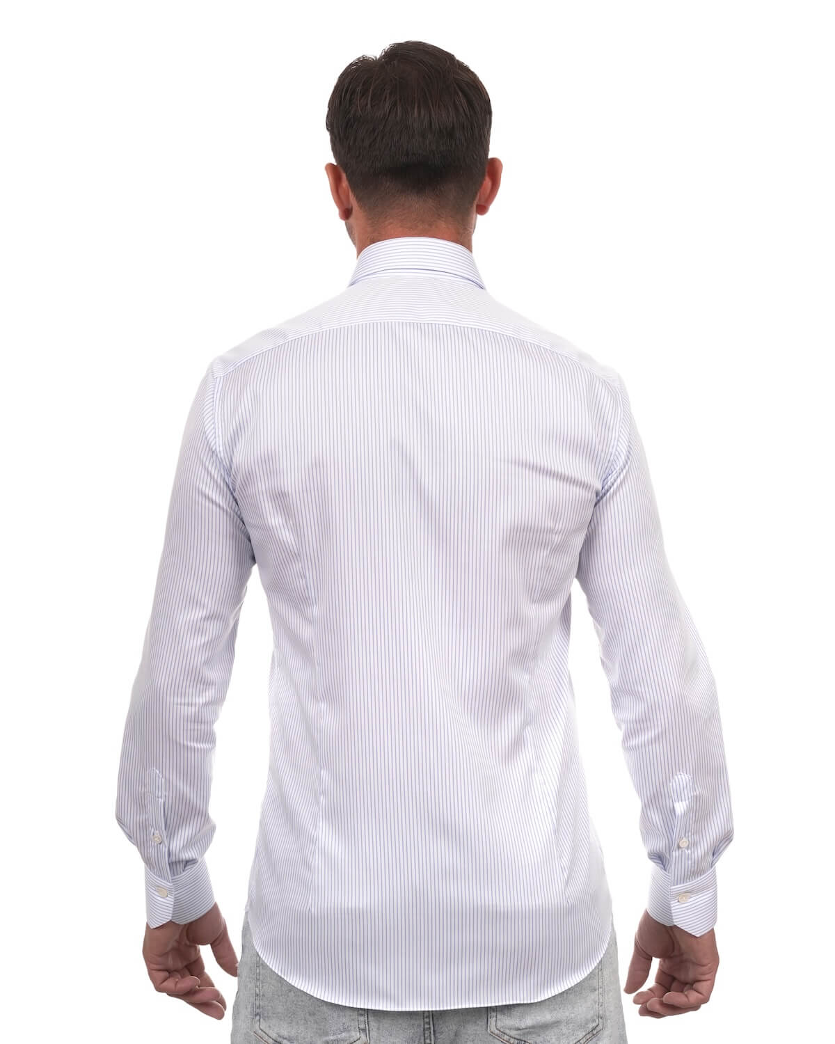 Camicia Uomo Rigata Celeste in Twill 100% Cotone – Collo Francese