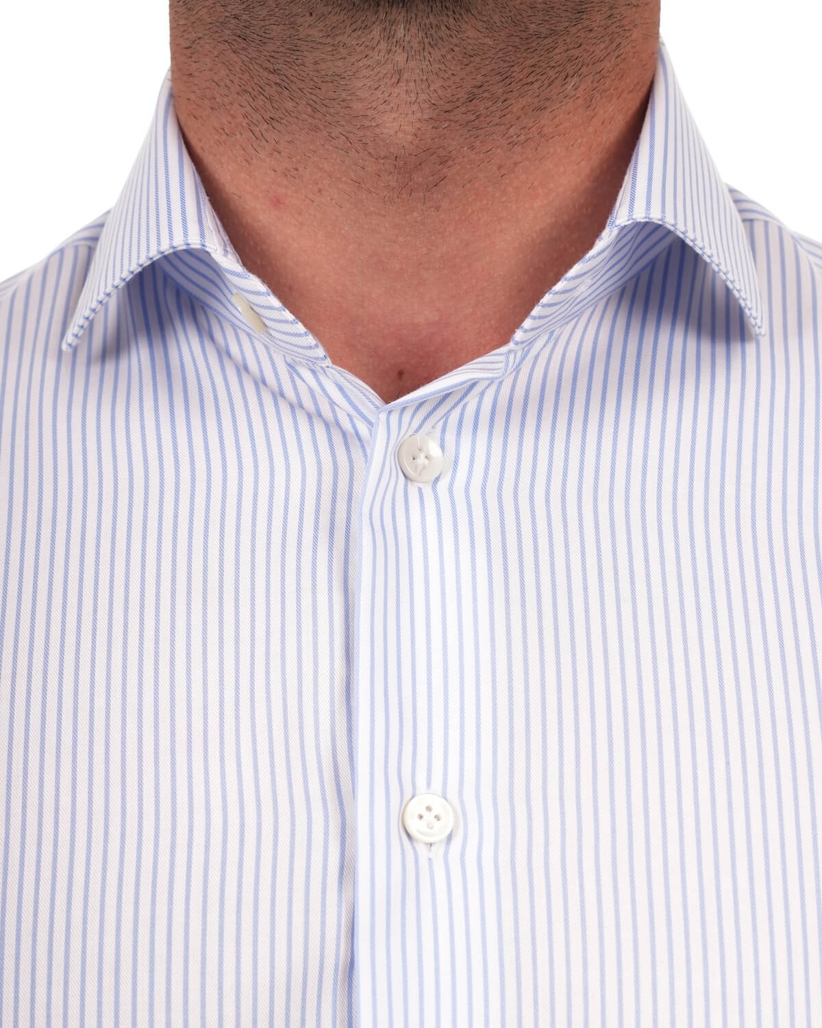 Camicia Uomo Rigata Celeste in Twill 100% Cotone – Collo Francese