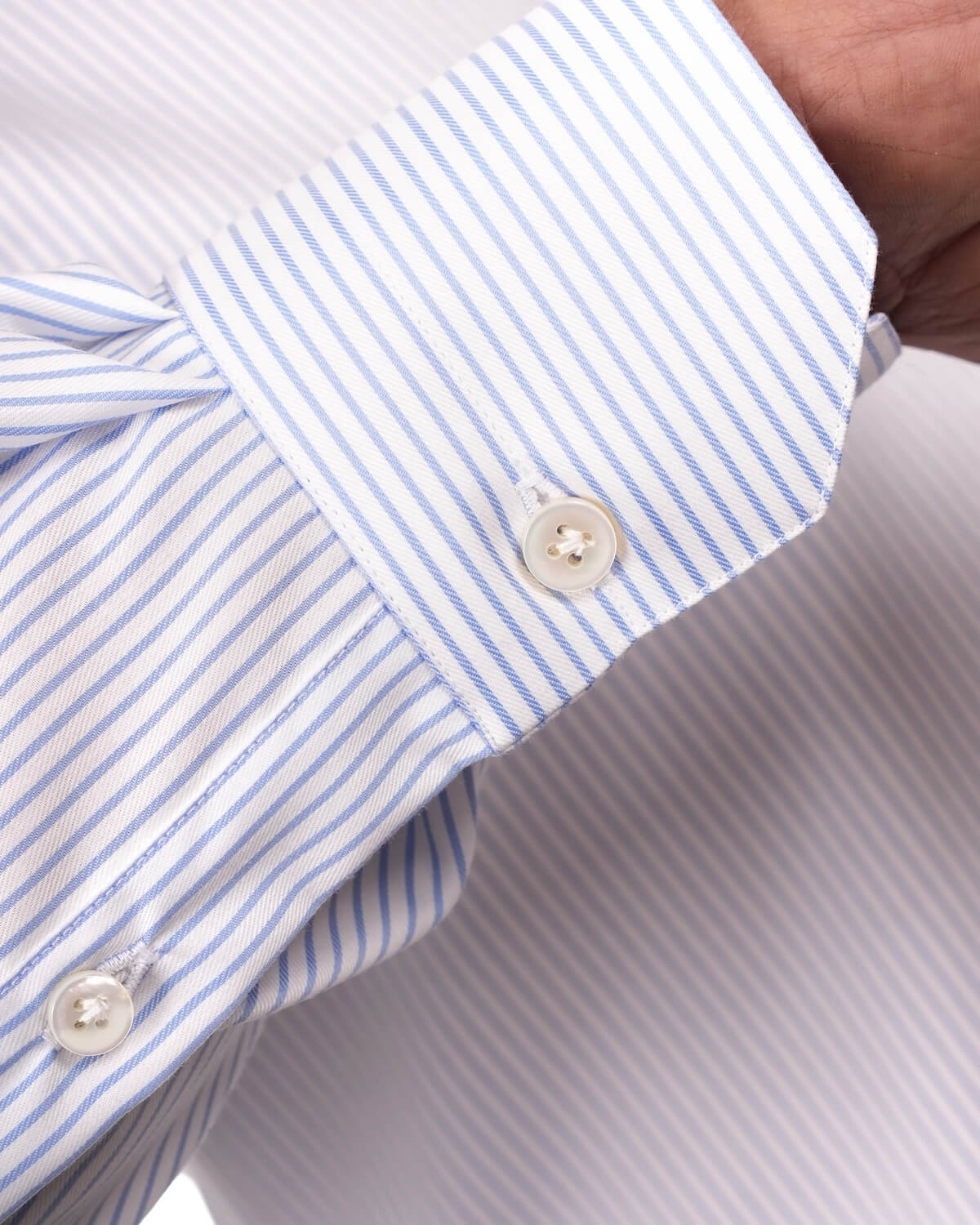 Camicia Uomo Rigata Celeste in Twill 100% Cotone – Collo Francese