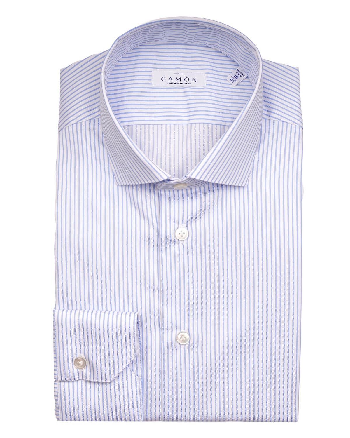 Camicia Uomo Rigata Celeste in Twill 100% Cotone – Collo Francese