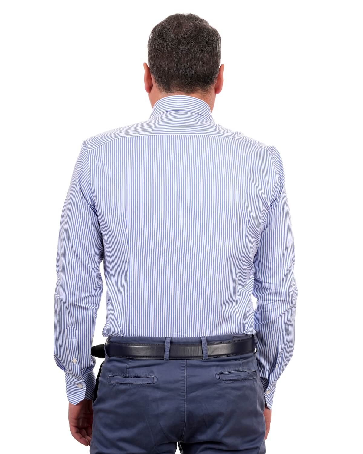 Camicia Uomo a Righe Azzurre in Popeline 100% Cotone Ritorto – Collo Francese