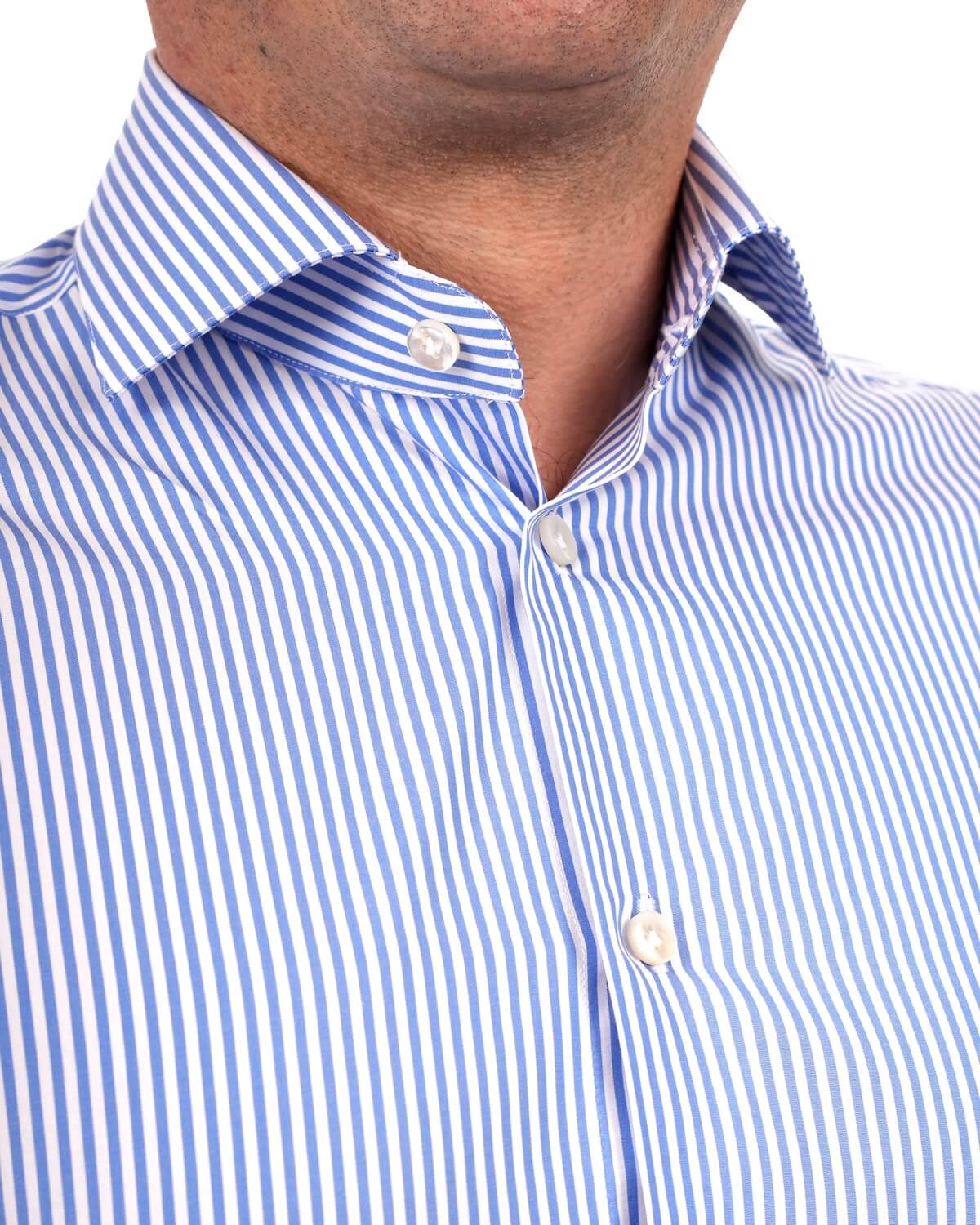 Camicia Uomo a Righe Azzurre in Popeline 100% Cotone Ritorto – Collo Francese