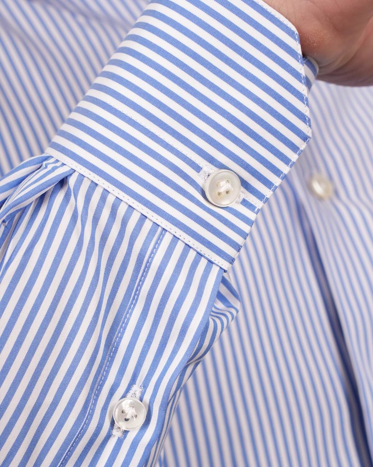 Camicia Uomo a Righe Azzurre in Popeline 100% Cotone Ritorto – Collo Francese