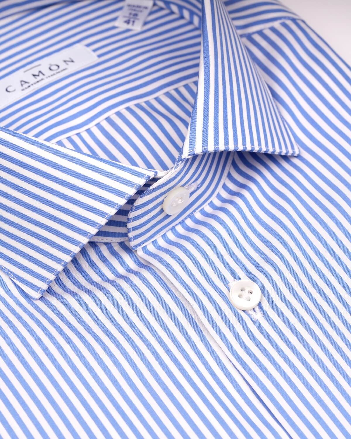 Camicia Uomo a Righe Azzurre in Popeline 100% Cotone Ritorto – Collo Francese