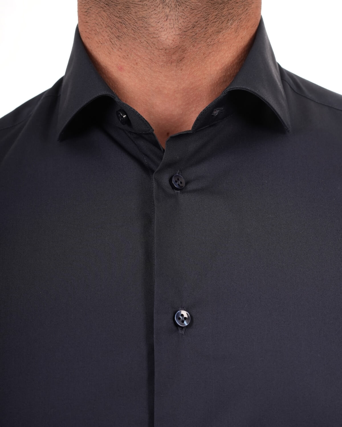 Camicia Uomo Blu Navy in Popeline, 100% Cotone Ritorto – Collo Francese Moderno