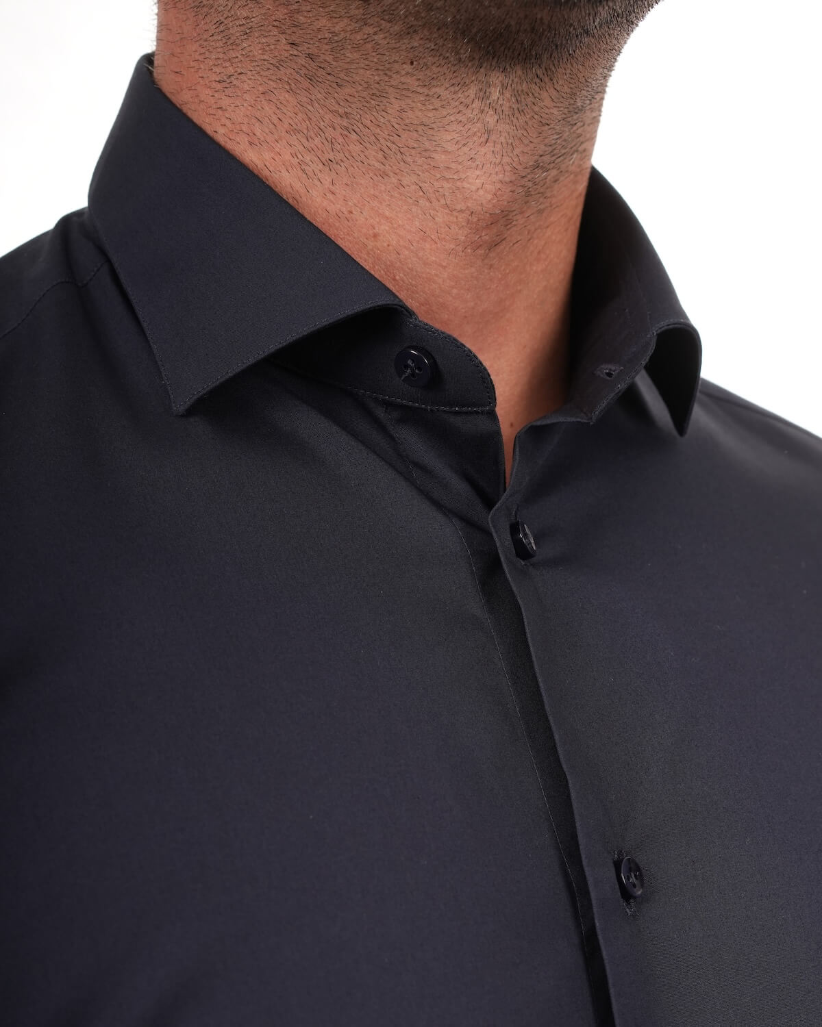 Camicia Uomo Blu Navy in Popeline, 100% Cotone Ritorto – Collo Francese Moderno