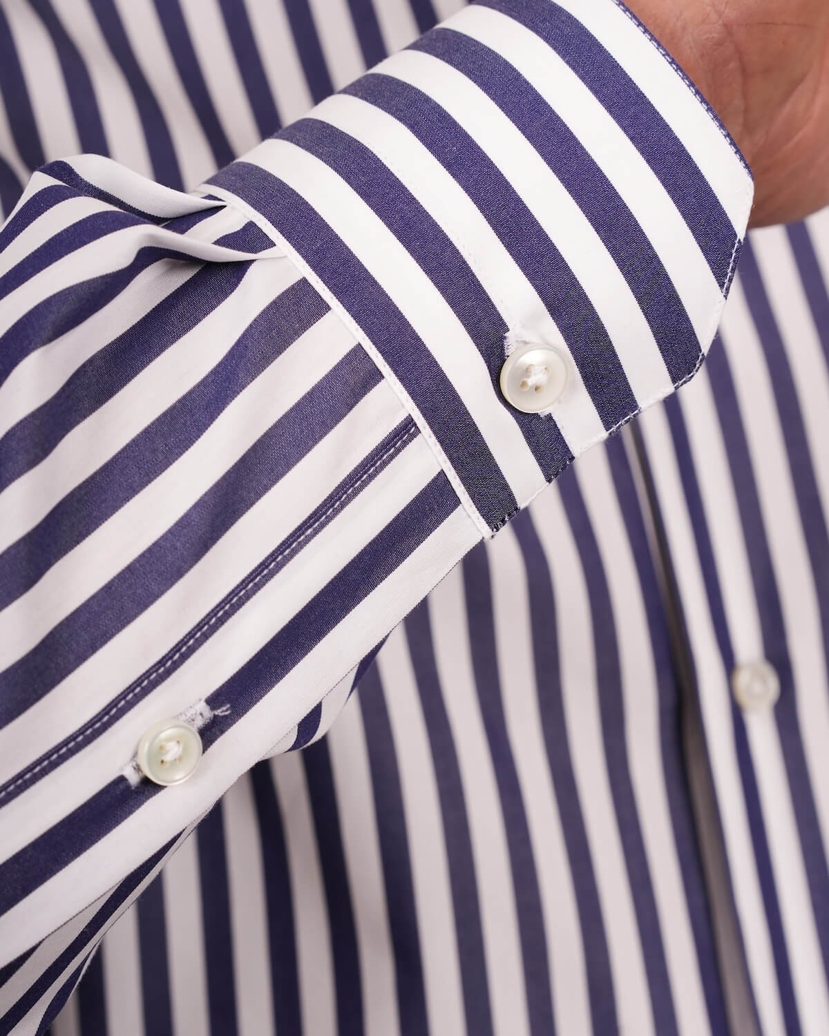 Camicia Uomo a Righe Blu Navy in Popeline 100% Cotone Ritorto 120/2 – Collo Francese