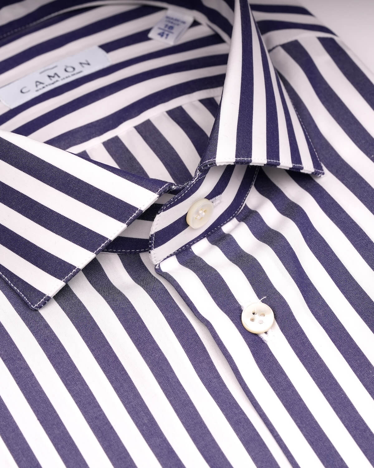 Camicia Uomo a Righe Blu Navy in Popeline 100% Cotone Ritorto 120/2 – Collo Francese