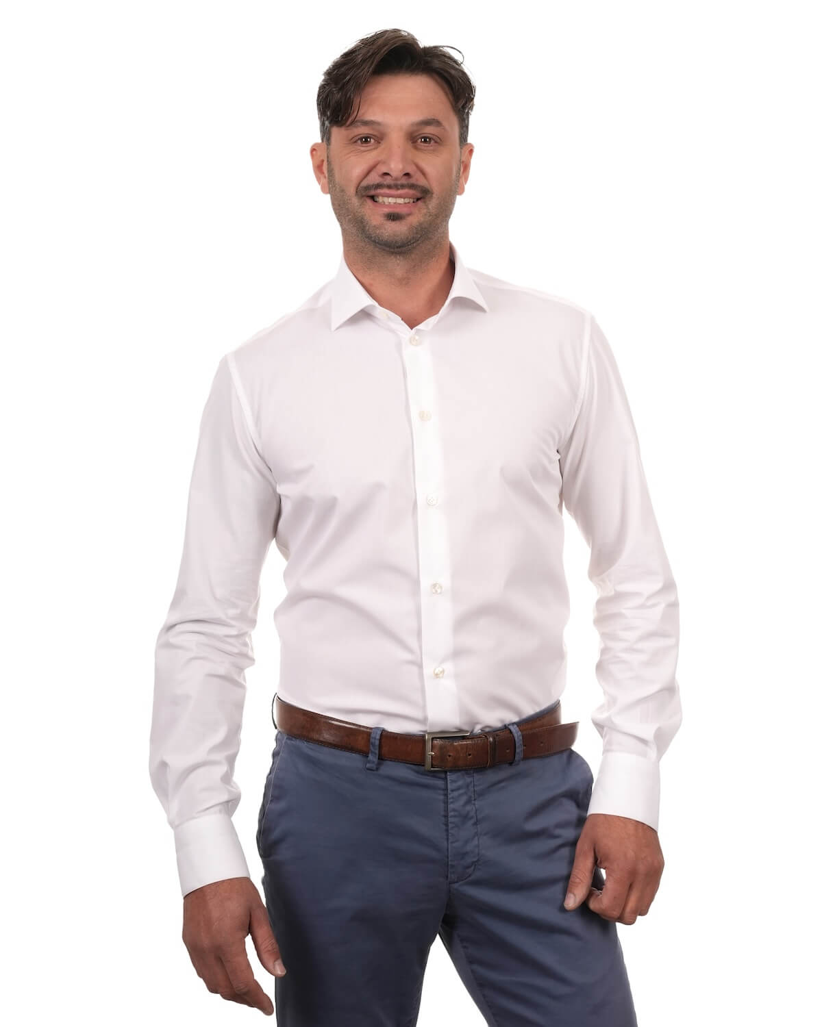 Camicia Uomo Bianca in Popeline 100% Cotone – Collo Francese Moderno