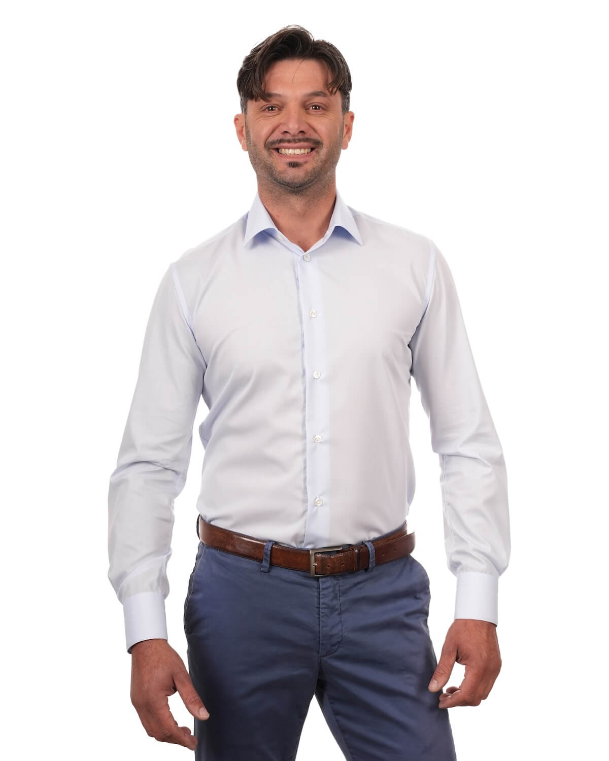 Camicia Uomo Celeste in Twill 100% Cotone Doppio Ritorto – Collo Italiano