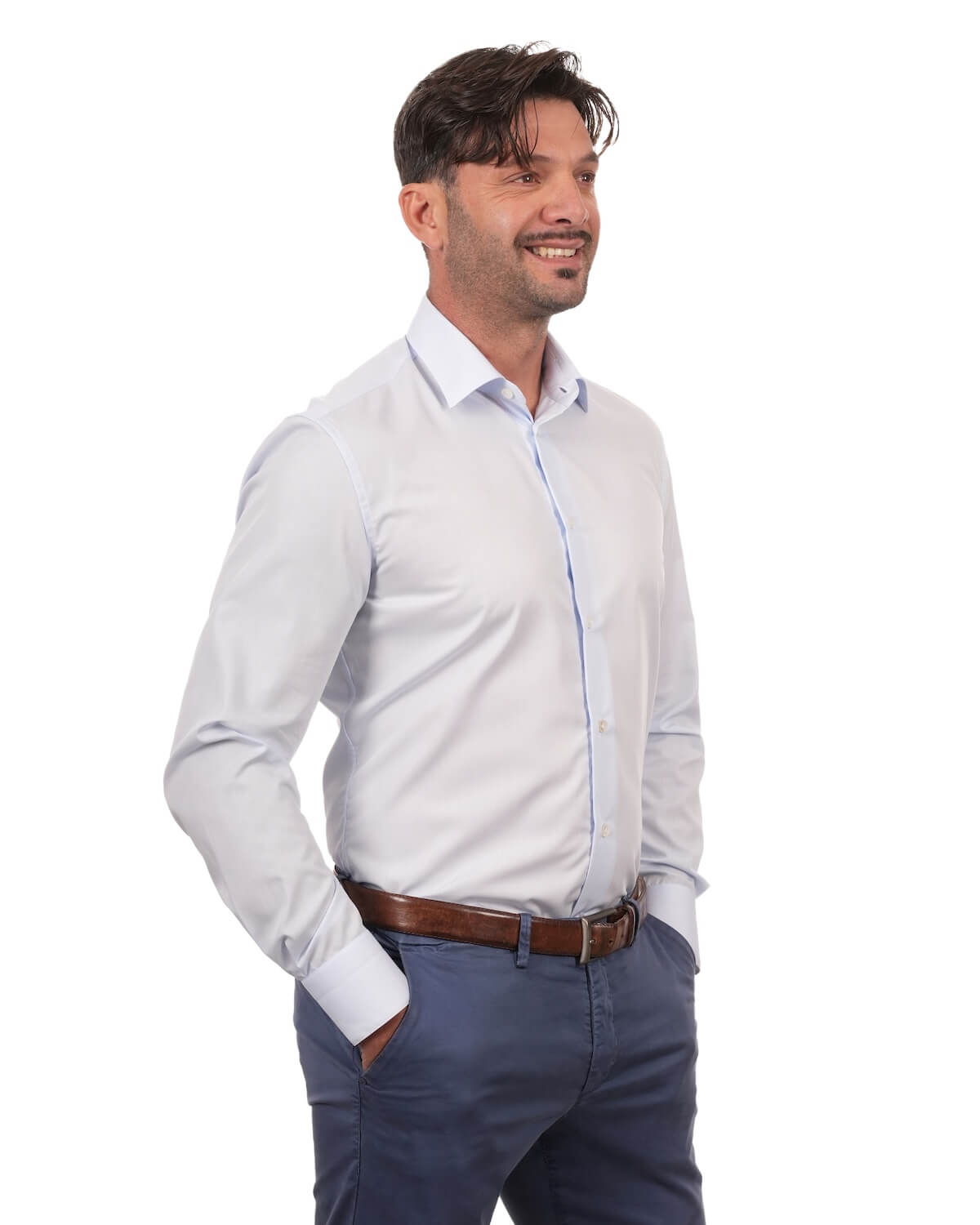 Camicia Uomo Celeste in Twill 100% Cotone Doppio Ritorto – Collo Italiano