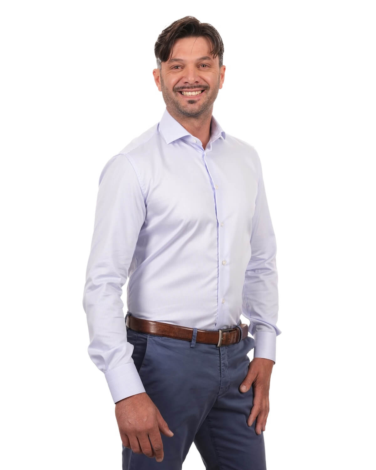 Camicia Uomo a Righe Celeste in Twill 100% Cotone – Collo Francese