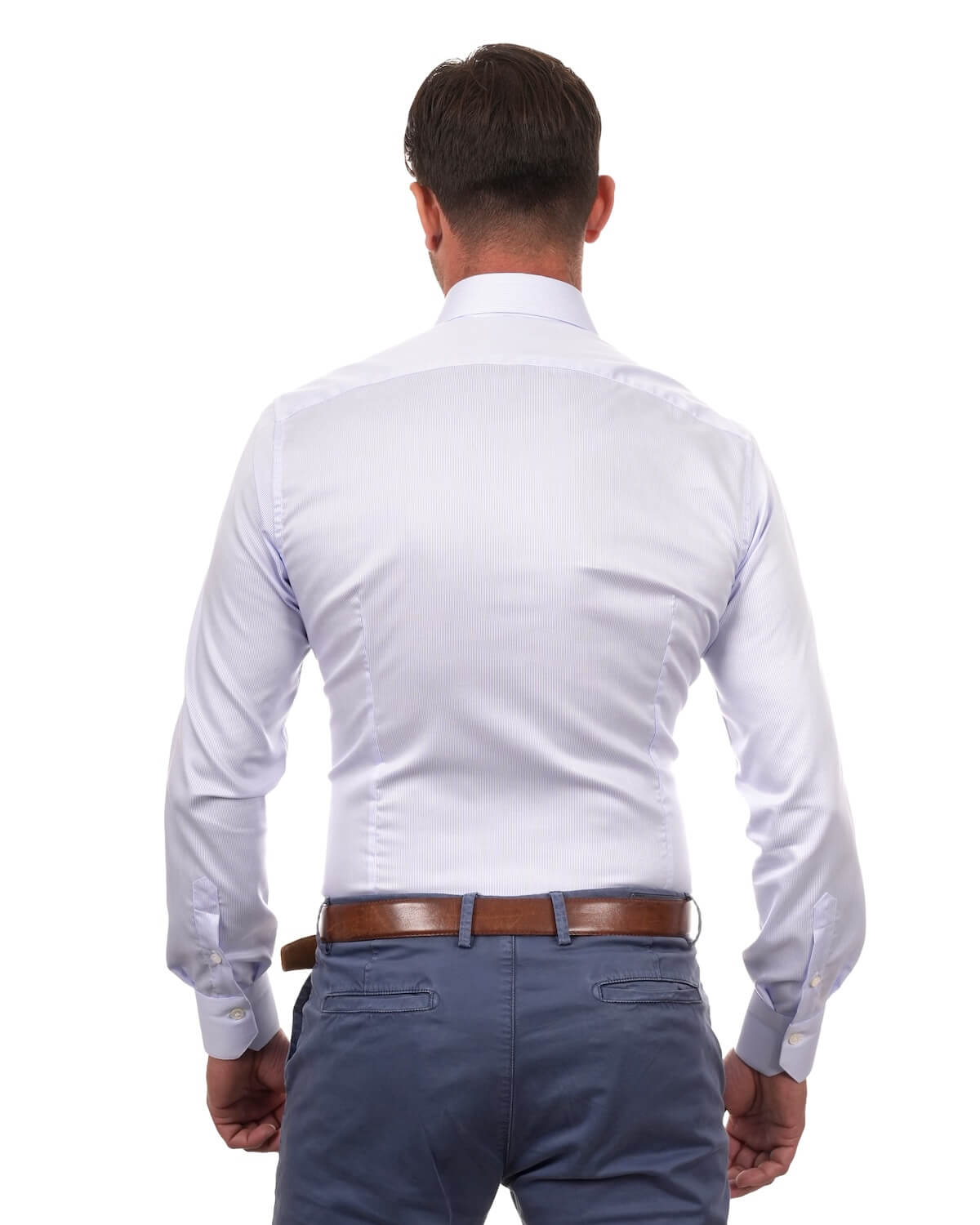 Camicia Uomo a Righe Celeste in Twill 100% Cotone – Collo Francese