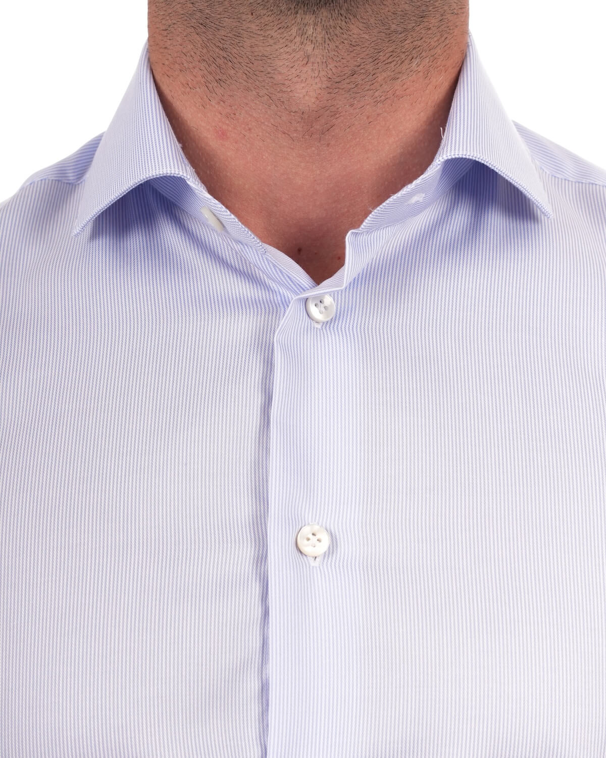 Camicia Uomo a Righe Celeste in Twill 100% Cotone – Collo Francese