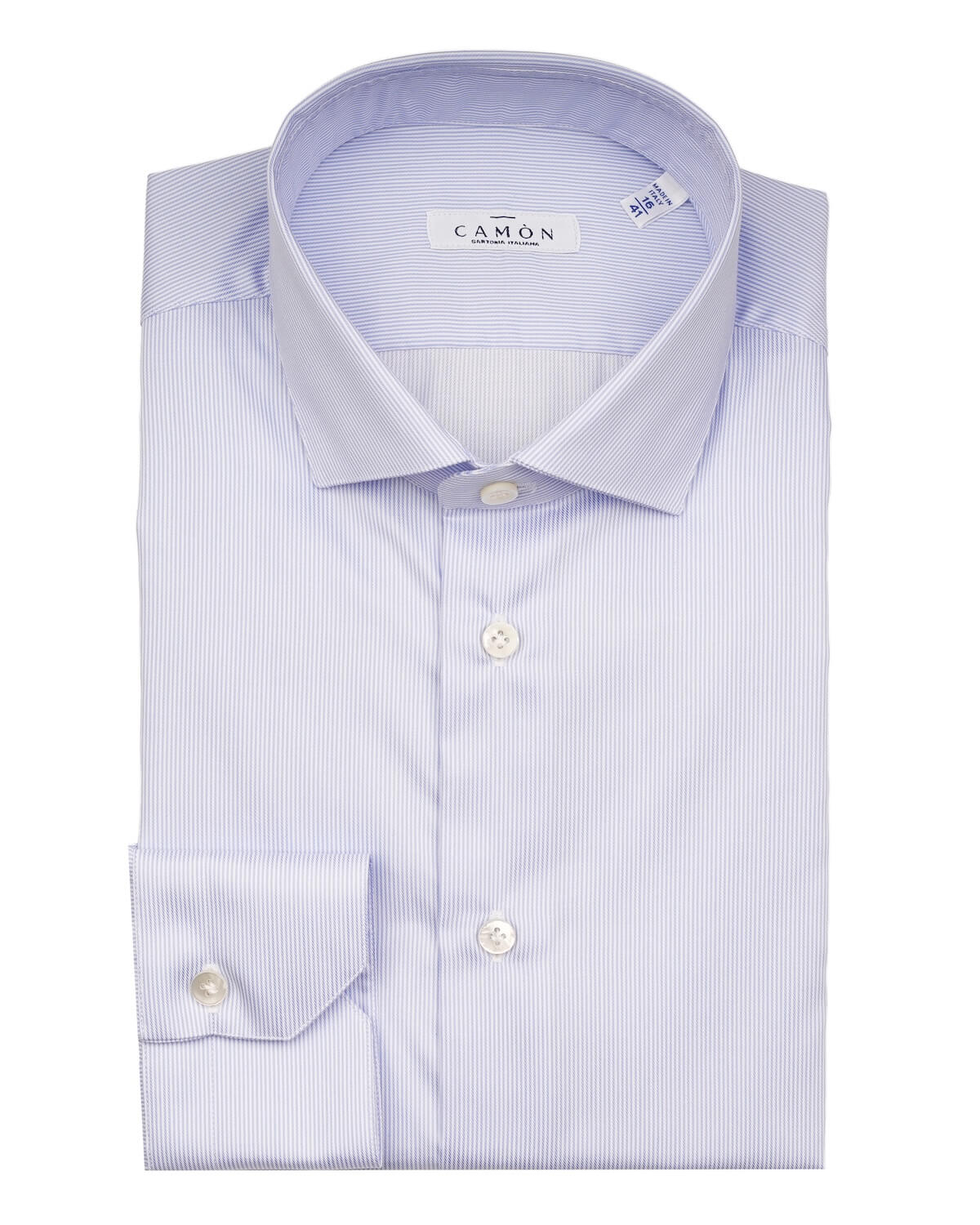 Camicia Uomo a Righe Celeste in Twill 100% Cotone – Collo Francese