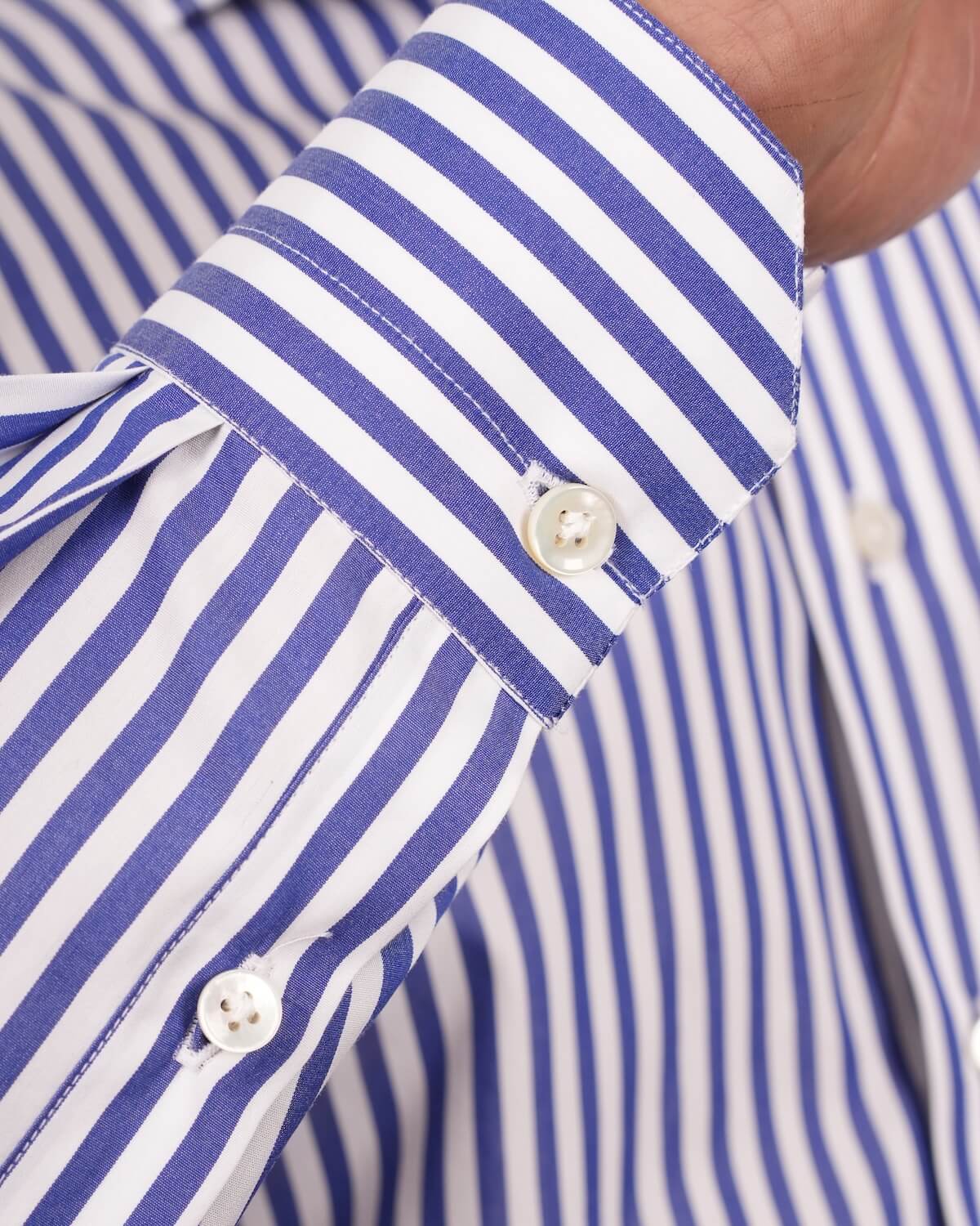 Camicia Uomo a Righe Blu in Popeline 100% Cotone Ritorto 120/2 – Collo Francese