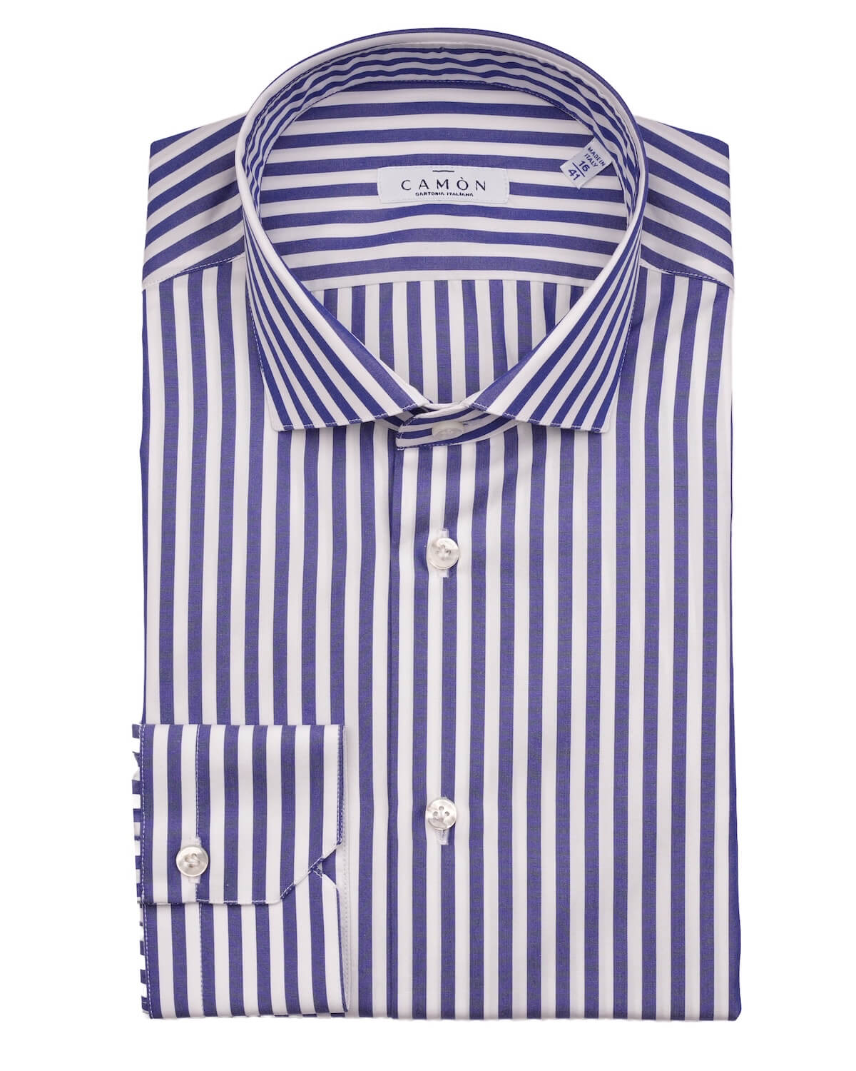 Camicia Uomo a Righe Blu in Popeline 100% Cotone Ritorto 120/2 – Collo Francese