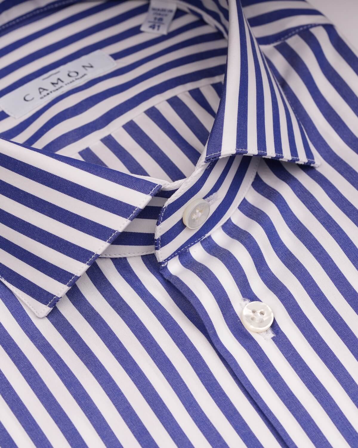 Camicia Uomo a Righe Blu in Popeline 100% Cotone Ritorto 120/2 – Collo Francese