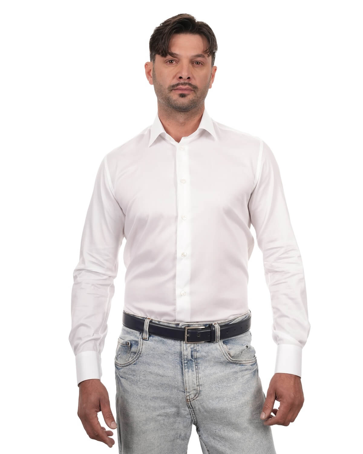 Camicia Uomo Bianca in Twill 100% Cotone Doppio Ritorto – Collo Italiano