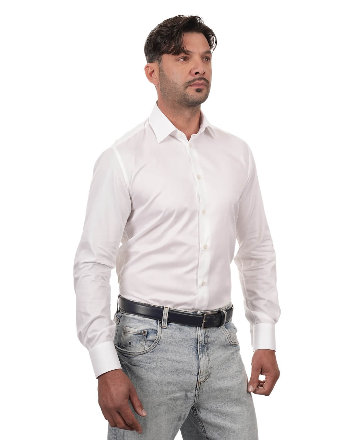 Camicia Uomo Bianca in Twill 100% Cotone Doppio Ritorto – Collo Italiano