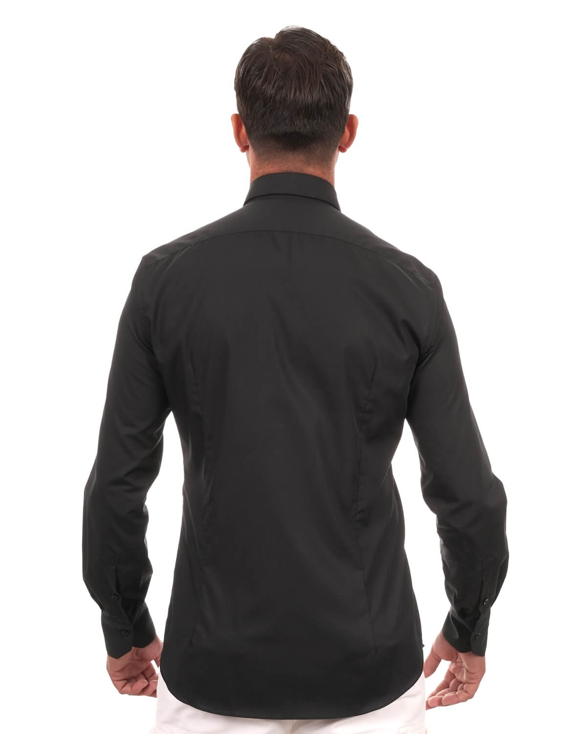 Camicia Uomo Nero in Popeline 100% Cotone – Collo Francese Moderno