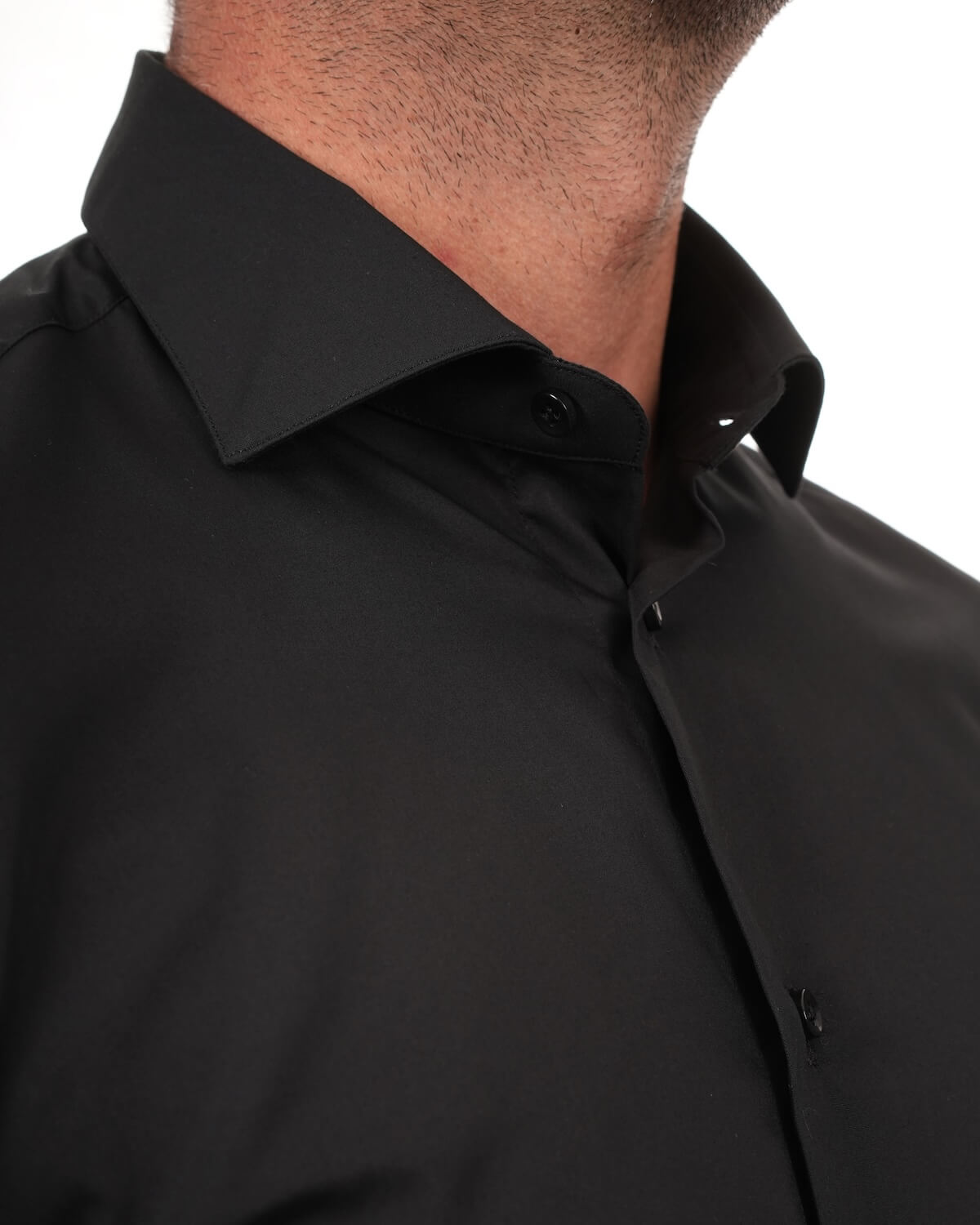 Camicia Uomo Nero in Popeline 100% Cotone – Collo Francese Moderno