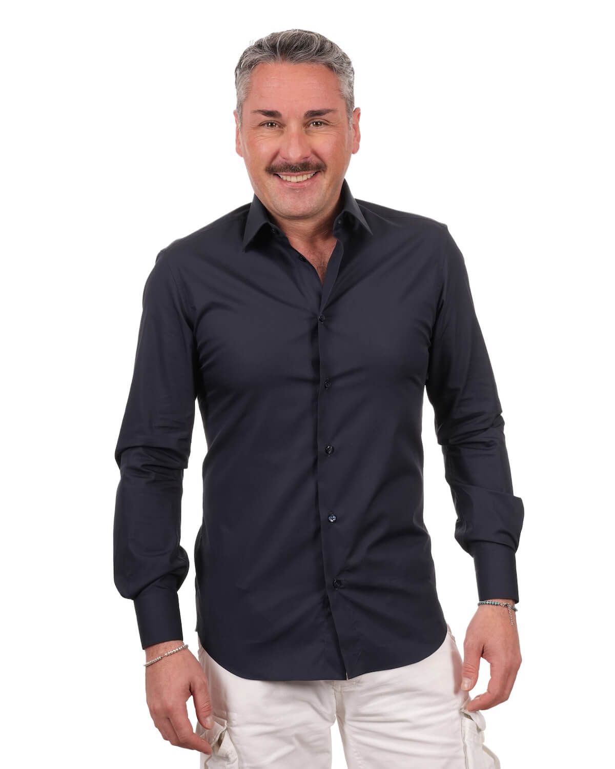 Camicia Uomo Blu Navy in Popeline, 100% Cotone Ritorto – Collo Italiano