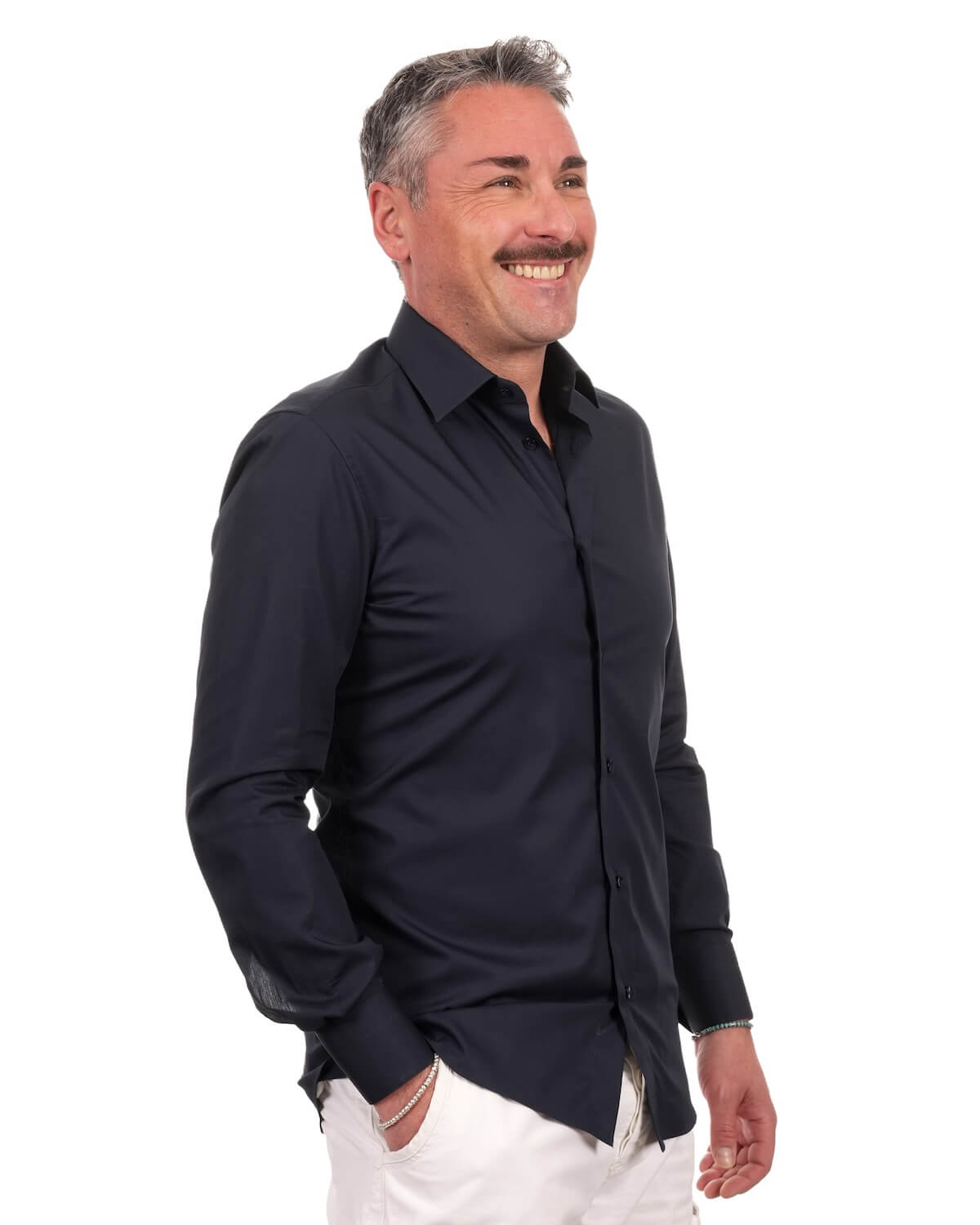 Camicia Uomo Blu Navy in Popeline, 100% Cotone Ritorto – Collo Italiano