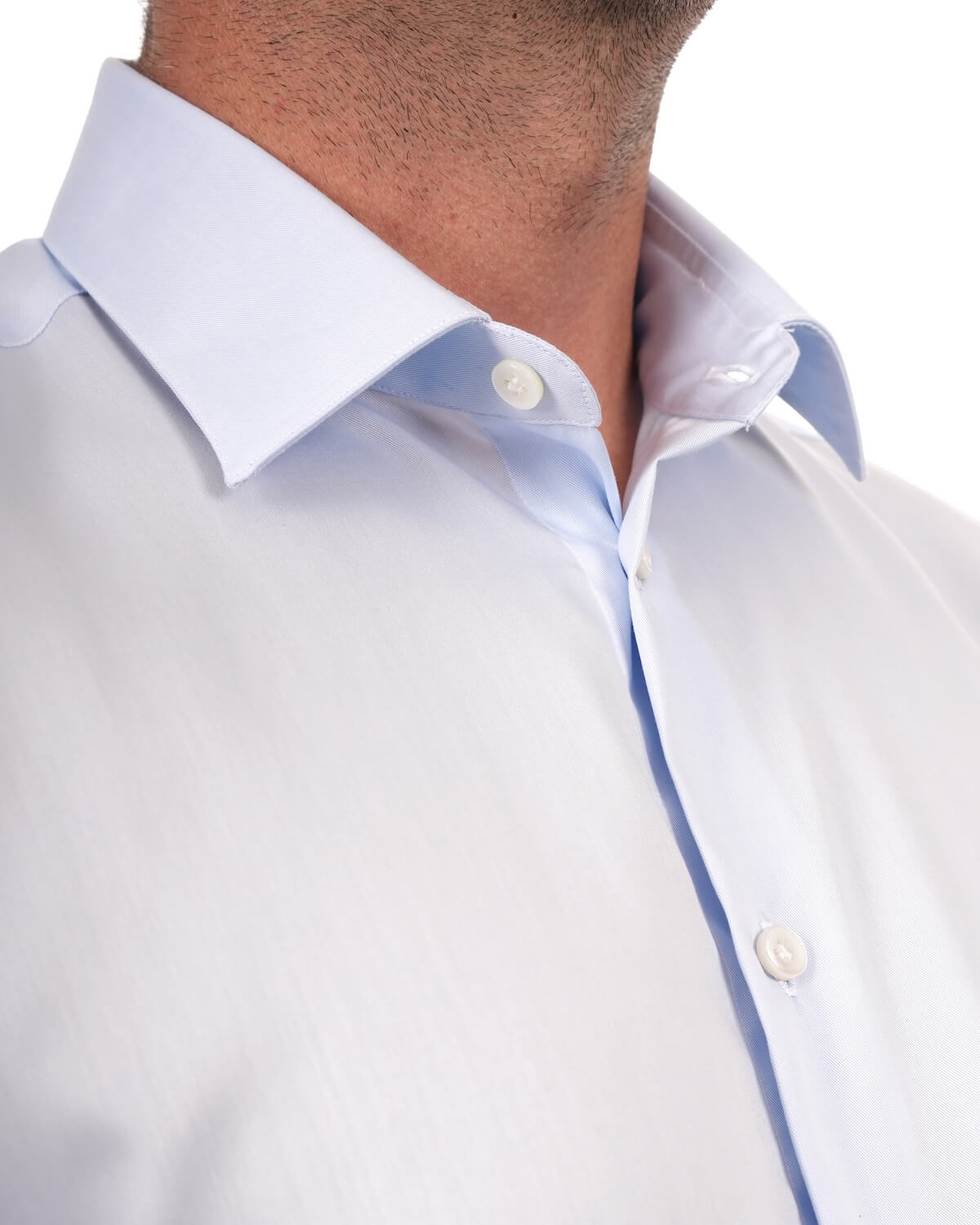 Camicia Uomo Celeste in Twill, 100% Cotone Ritorto – Collo Italiano