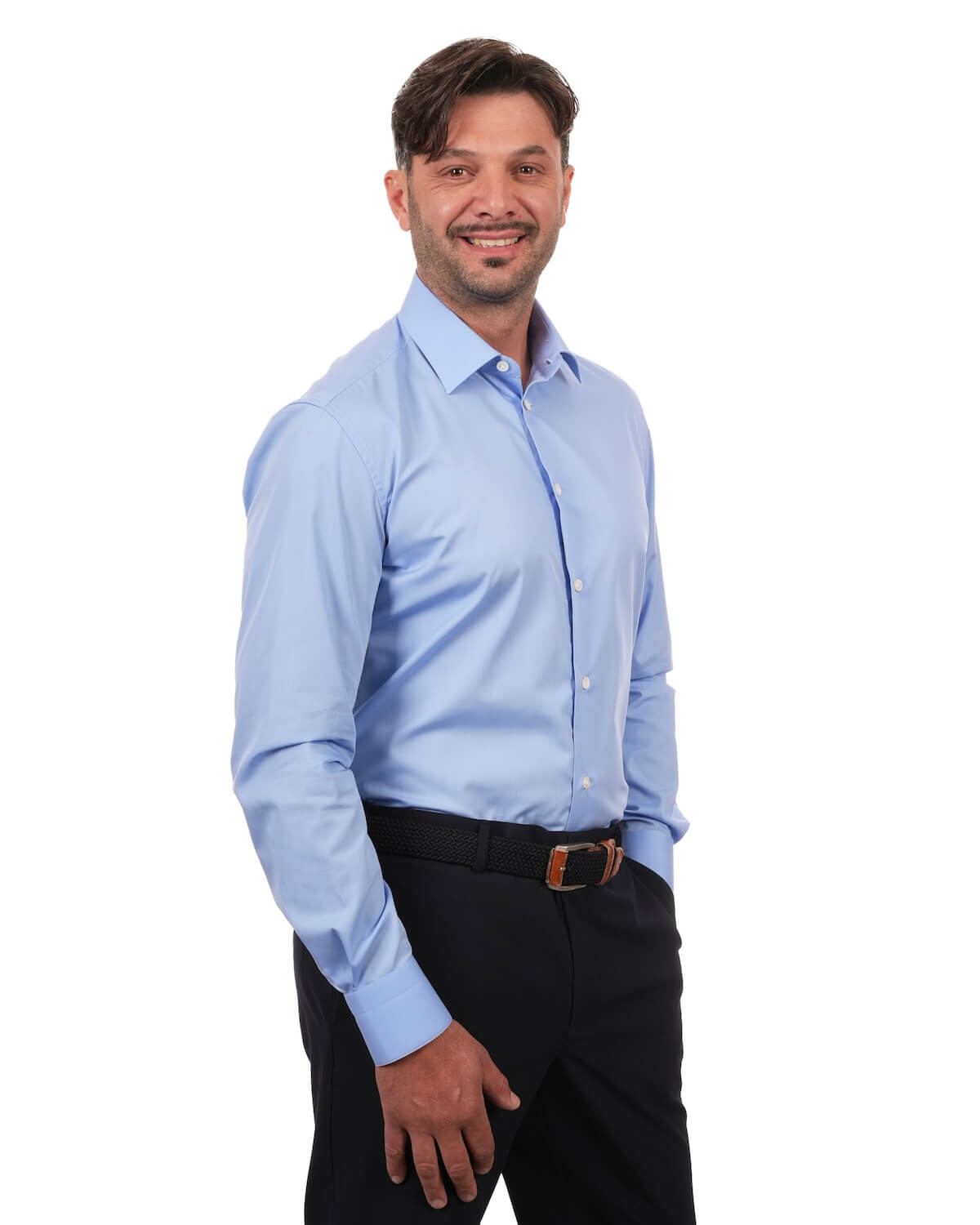 Camicia Uomo Celeste in Popeline, 100% Cotone Ritorto – Collo Italiano