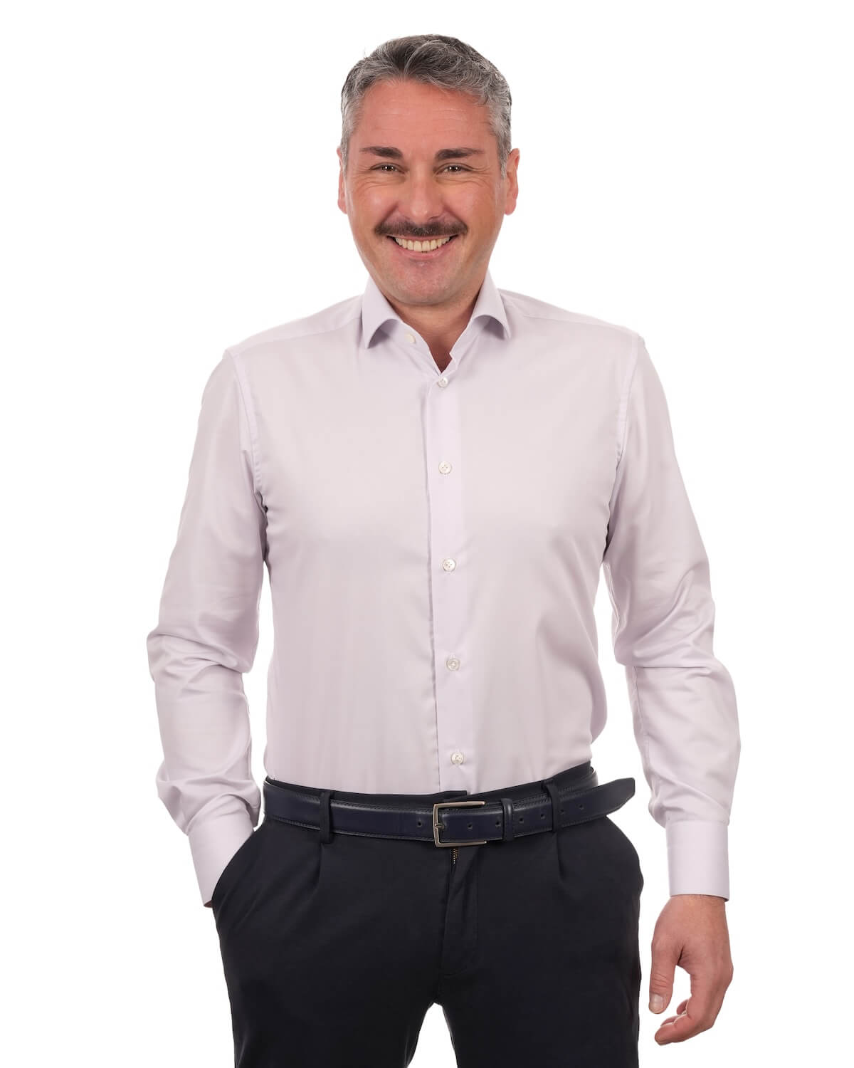 Camicia Uomo Grigio Perla in Twill, 100% Cotone Ritorto – Collo Francese